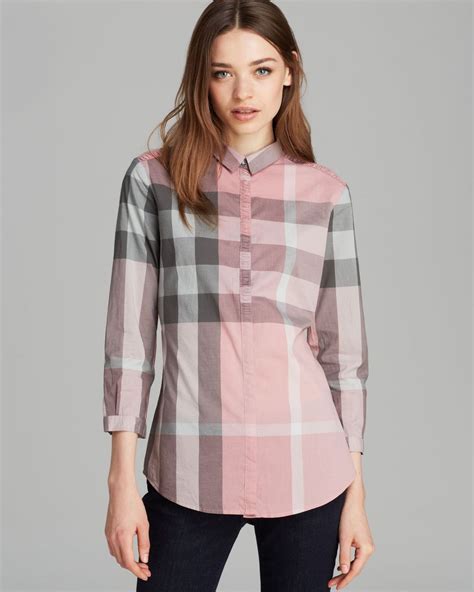 womens pink burberry shirt|pink Burberry button up shirt.